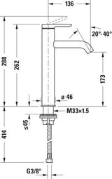 DURAVIT C.1 Einhebel-Waschtischmischer L ohne Zugstange, Schwarz Matt, 136 mm Ausladung