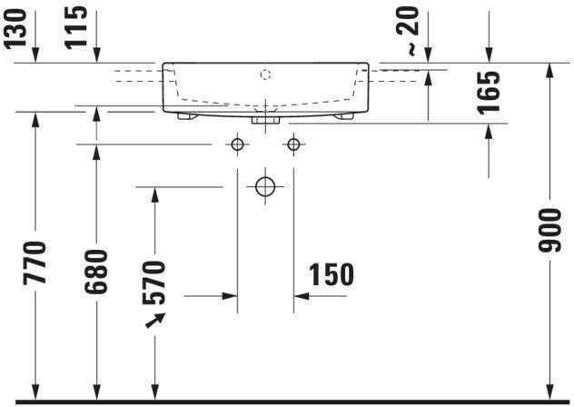 DURAVIT Vero Air Halbeinbau-Waschtisch 550 mm Weiß mit Überlauf und Hahnlochbank