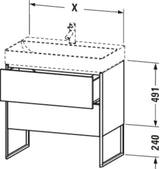 Duravit XSQUARE Waschtischunterbau 584x731x460 mm mit integriertem Fußgestell, 2 Auszüge, s-matt/Eiche