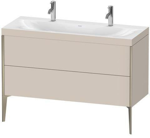 Duravit XViu Möbelwaschtischset 1200 mm Nussbaum Mitte mit Hahnlochbank und Raumsparsiphon