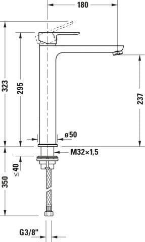 Duravit D-Code Einhebel-Waschtischmischer XL 180 mm, ohne Zugstange, FreshStart, MinusFlow, Schwarz Matt