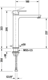 Duravit D-Code Einhebel-Waschtischmischer XL 180 mm, ohne Zugstange, FreshStart, MinusFlow, Schwarz Matt