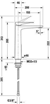 DURAVIT Tulum by Starck Einhebel-Waschtischmischer XL ohne Zugstange, Chrom