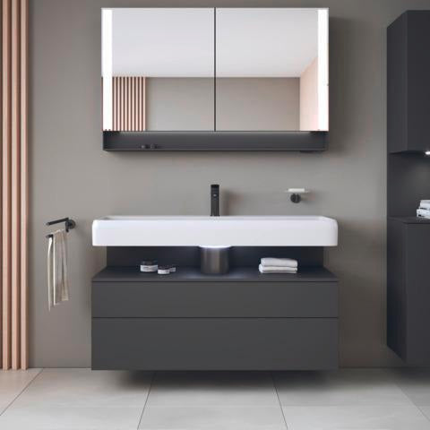 Duravit Qatego Waschtischunterbau 1190 mm – Weiß Matt mit Eiche Schwarz Nische, 1 Auszug, LED