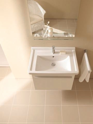 DURAVIT Möbelwaschtisch Starck 3 850 mm mit Überlauf, 1 Hahnloch, weiß – Wandhängend