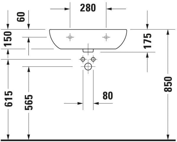 Duravit Waschtisch D-Code 600 mm weiß, wandhängend, 1 Hahnloch, ohne Überlauf