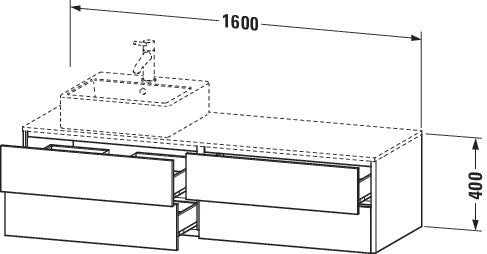 Duravit XSQUARE Waschtischunterbau 1600 mm mit Becken links – Sand Matt