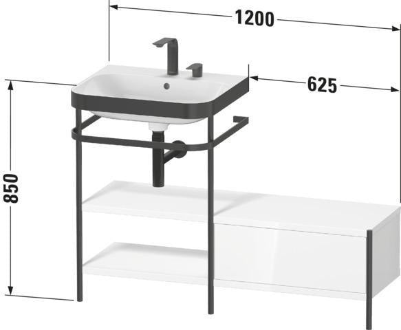 Duravit Waschtischset Happy D.2 Plus 1200x490 mm Ein Hahnloch Taupe Supermatt mit Konsole