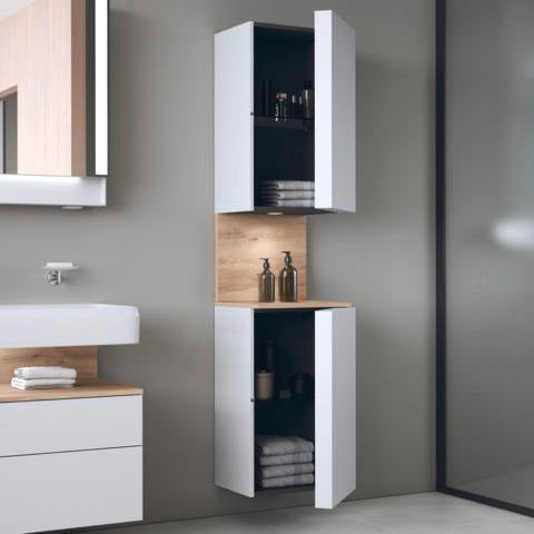 DURAVIT Qatego Hochschrank 400 mm Eiche Schwarz Matt – 2 Türen, Soft-Close, Tip-on