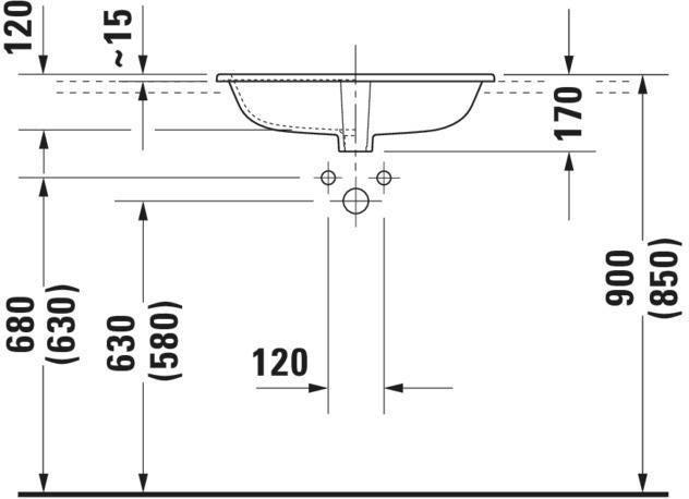 Duravit Happy D.2 Einbauwaschtisch 600 mm, mit Überlauf, 1 Hahnloch, weiß