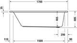 DURAVIT D-Neo Badewanne 1500x750 mm Einbauversion Weiß mit Überlauf und 1 Rückenschräge