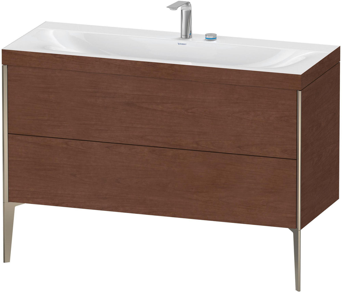 DURAVIT XViu c-bonded Waschtischunterbauset 1200 mm mit 2 Auszügen, champagner matt / amerikanischer Nussbaum