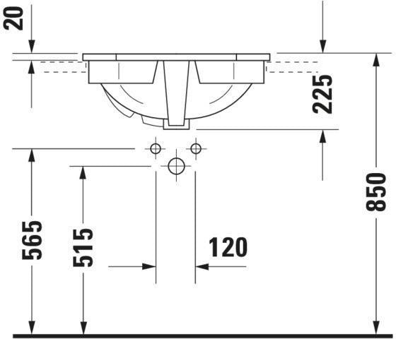 DURAVIT Einbauwaschtisch Serie 1930 580 mm mit WonderGliss, 1 Hahnloch, Überlauf, weiß