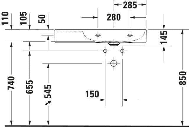 Duravit DuraSquare Möbel-Waschtisch 800 mm, Weiß, ohne Überlauf, mit Hahnlochbank, Becken rechts