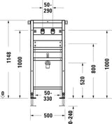 Duravit DuraSystem Waschtisch-Vorwandelement 500 x 1148 mm für Wandarmatur, Trockenbau, höhenverstellbar
