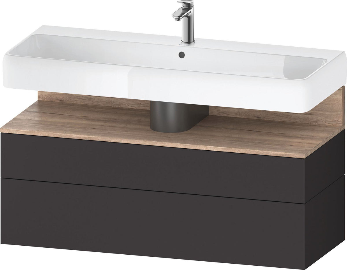 Duravit Qatego Waschtischunterbau 1190 mm – Weiß Matt mit Eiche Schwarz Nische, 1 Auszug, LED