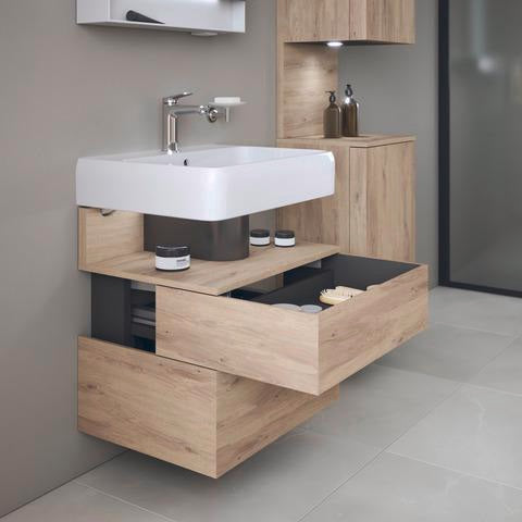 DURAVIT Qatego Waschtischunterbau 590 mm wandhängend, 1 Auszug, weiß Hochglanz, Nische Eiche Schwarz