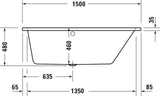 Duravit No.1 Whirlwanne 1500x800mm Trapez Einbau mit 6 Chromdüsen und Fußgestell