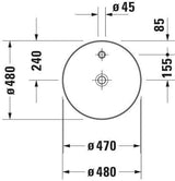 DURAVIT Cape Cod Aufsatzbecken 480 mm, Weiß Seidenmatt, mit Armatureninsel, ohne Überlauf