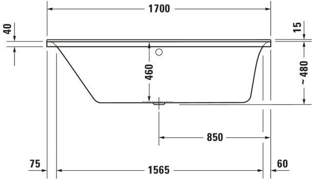 Duravit P3 Comforts Rechteck-Badewanne 1700x700 mm, Einbauwanne mit linker Rückenschräge, weiß