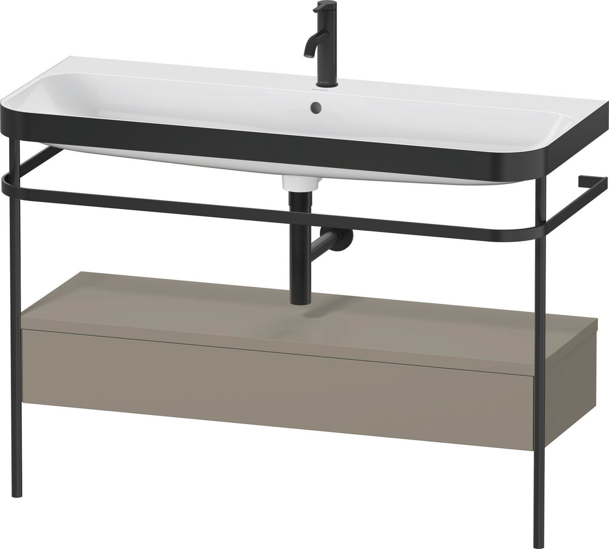 Duravit Happy D.2 c-bonded Waschtischset 1175 mm mit Metallkonsole & Schubkasten in Taupe