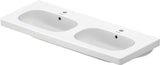 Duravit D-Code Doppelwaschtisch 1200 mm mit Überlauf, Hahnlochbank, 2 Becken, weiß