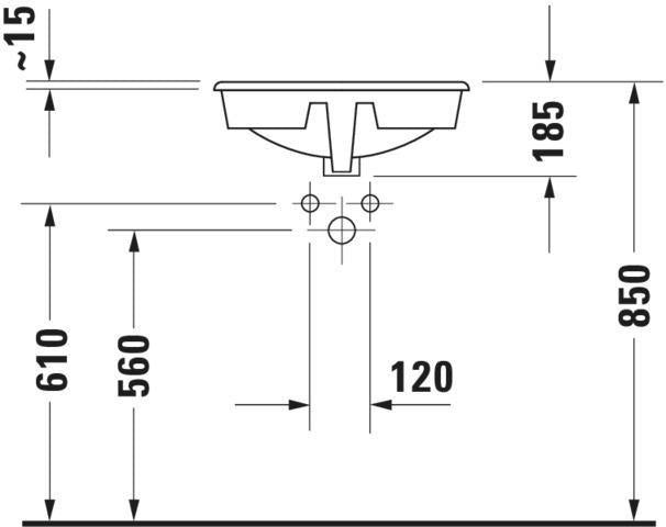 Duravit Einbauwaschtisch MANUA 480 mm mit Überlauf und WonderGliss – Weiß, Einbau von oben