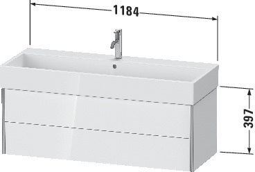 Duravit Waschtischunterbau XVIU 397x1184x454mm Prof. Champ ma weiß matt – wandhängend, 2 Schubkästen, Tip-On-Technik