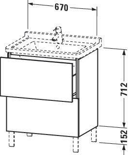 Duravit L-Cube Waschtischunterbau 469x670x712 mm taupe matt – 2 Auszüge, Tip-On, für Starck 3