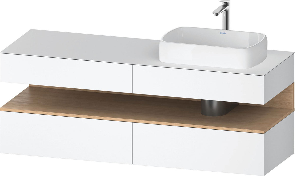 Duravit Qatego Konsolenwaschtischunterbau 1600 mm Weiß Hochglanz mit Eiche Schwarz Nische