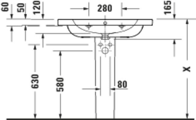Duravit D-Code 2.0 Waschtisch 800mm mit Überlauf, 1 Hahnloch, Weiß – Wandhängend