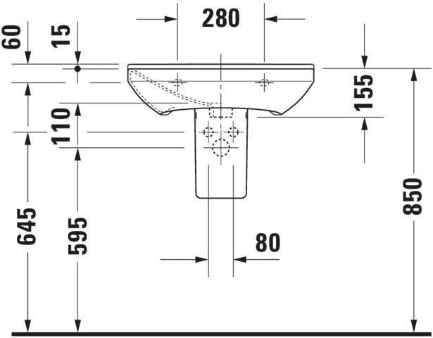 Duravit Waschtisch P3 Comforts 600 mm mit Überlauf und Hahnlochbank, wandhängend, weiß