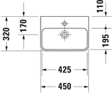 DURAVIT ME by Starck Handwaschbecken 450 mm mit Überlauf, 1 Hahnloch, weiß seidenmatt