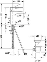 DURAVIT B.1 Einhebel-Waschtischmischer mit Zugstange, Chrom – 101 mm Ausladung