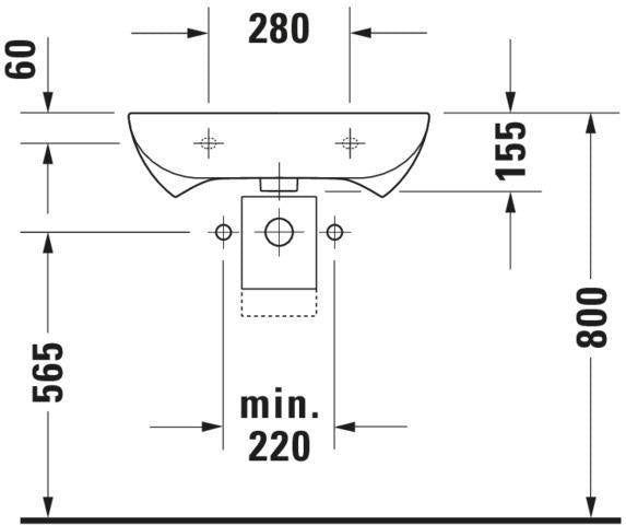 Duravit D-Code Vital MED Waschtisch 600x550mm ohne Überlauf, mit Hahnlochbank, weiß hochglanz