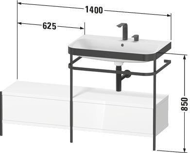 DURAVIT Waschtischset Happy D.2 Plus 1400 mm Taupe Supermatt mit Metallkonsole und Stauraum