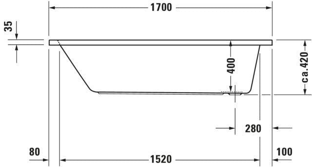 DURAVIT D-Code Einbau-Badewanne 1700x750 mm Weiß mit Überlauf und 1 Rückenschräge
