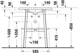 DURAVIT Cape Cod Möbelwaschtisch 700 mm Weiß, ohne Überlauf, mit 1 Hahnloch & Halbsäule