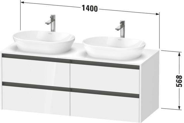 Duravit Ketho.2 Waschtischunterbau 1400 mm betongrau matt mit 4 Schubkästen