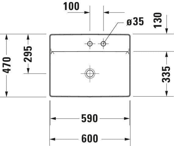 Duravit DuraSquare Aufsatzwaschtisch 600 mm, weiß, ohne Überlauf, mit Hahnlochbank – Design by Duravit