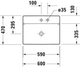 Duravit DuraSquare Aufsatzwaschtisch 600 mm, weiß, ohne Überlauf, mit Hahnlochbank – Design by Duravit