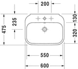 Duravit Waschtisch Happy D.2 600 x 475 mm hängend weiß mit Überlauf und Hahnlochbank