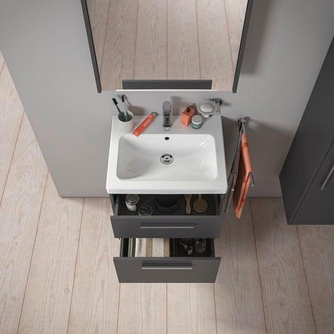 DURAVIT D-Code Halbhochschrank 400 mm, rechts, Basalt Matt, 1 Tür, Glasböden