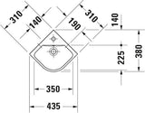 Duravit Eck-Handwaschbecken ME by Starck 435 mm mit Überlauf und 1 Hahnloch, weiß seidenmatt