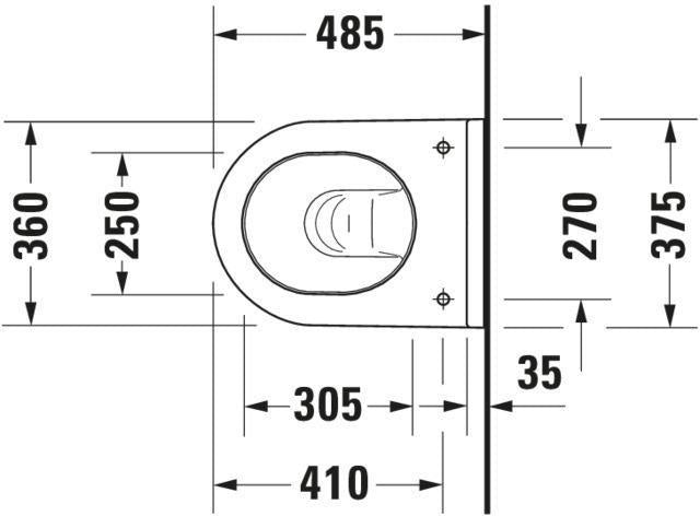 DURAVIT Wand-WC Starck 3 Compact, 485 mm Tiefspüler, Durafix, weiß