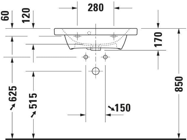 DURAVIT DuraStyle Möbelwaschtisch 635 mm mit Überlauf und Hahnlochbank, weiß