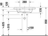 DURAVIT DuraStyle Möbelwaschtisch 635 mm mit Überlauf und Hahnlochbank, weiß