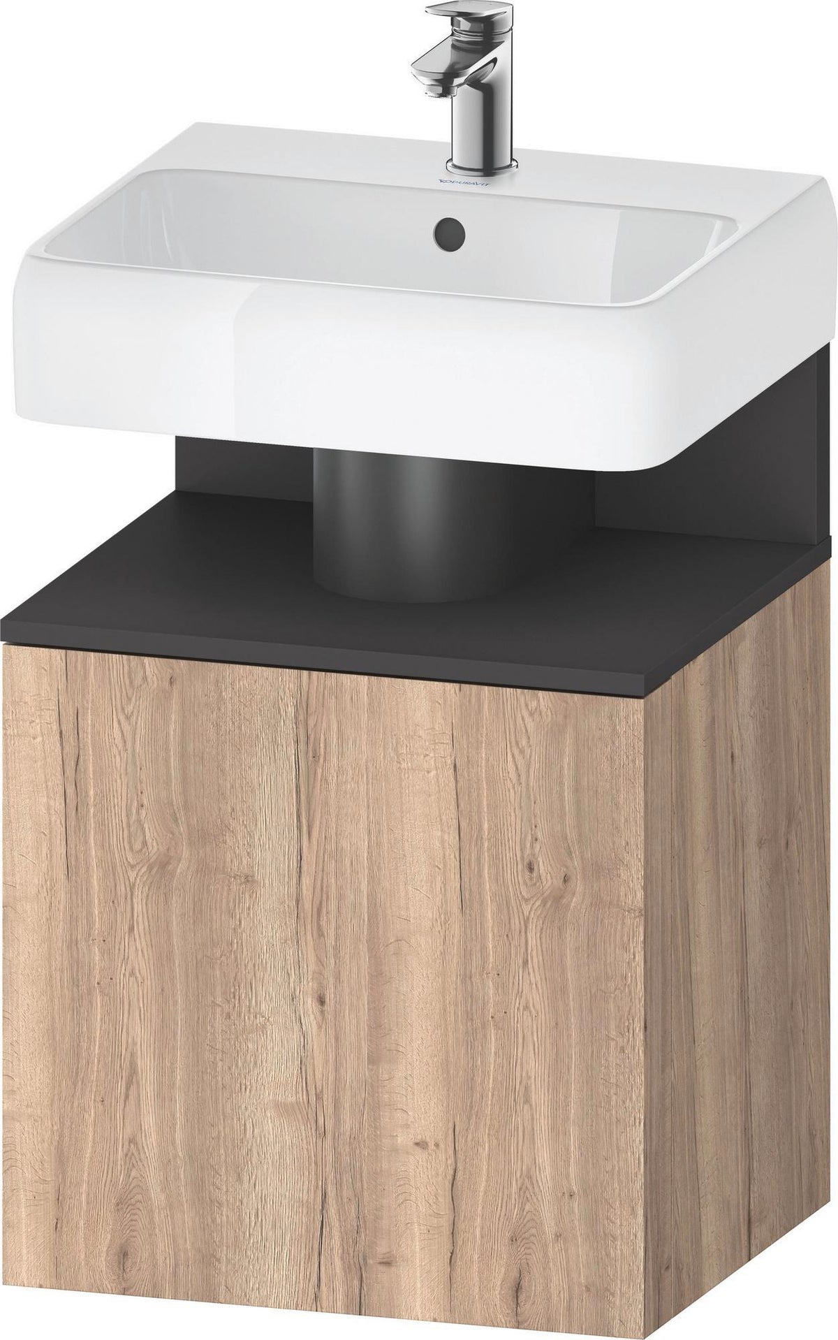 DURAVIT Qatego Waschtischunterbau 490 mm wandhängend, 1 Tür links, Weiß Matt mit Eiche Schwarz Nische