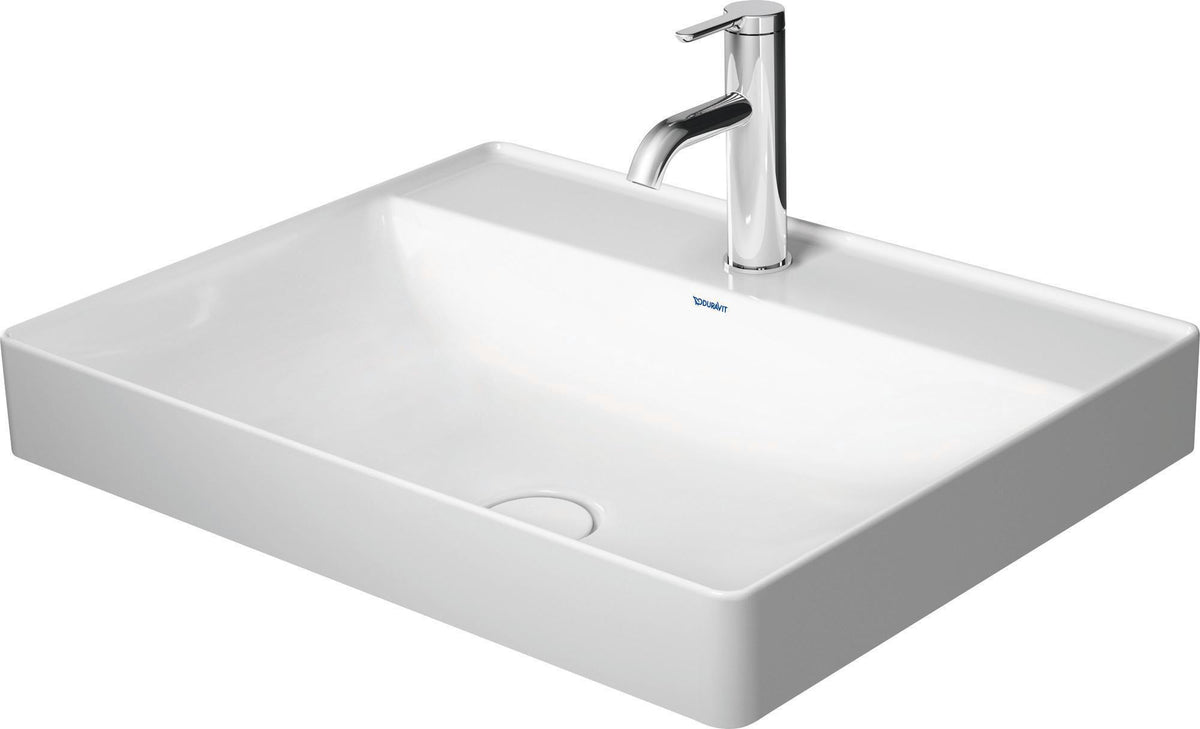 DURAVIT DuraSquare Aufsatz-Waschtisch 600 mm Weiß, DuraCeram, ohne Überlauf, mit Hahnlochbank