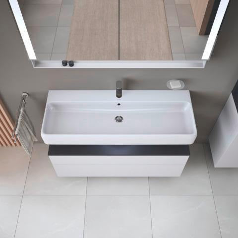 Duravit Qatego Waschtischunterbau 1190 mm – Weiß Matt mit Eiche Schwarz Nische, 1 Auszug, LED